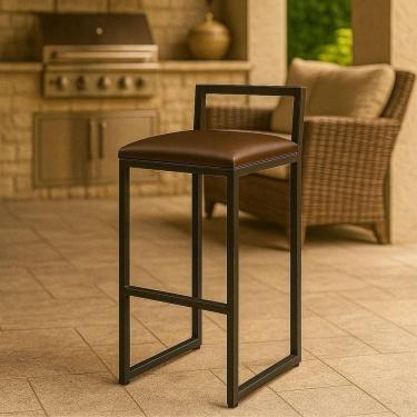 Imagem de Banqueta Alta Premium Elegante Assento Estofado Resistente Marrom