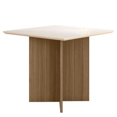 Imagem de Mesa De Jantar Quadrada 4 Lugares 90cm Tampo Chanfrado Com Vidro Helô Carvalho/off White - Poliman