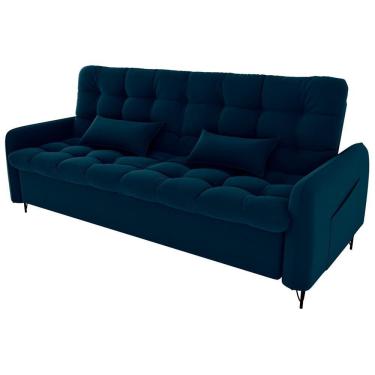 Imagem de Sofa Cama 2 Lugares 200cm Pillar Veludo E403 Azul Milani Store Azul