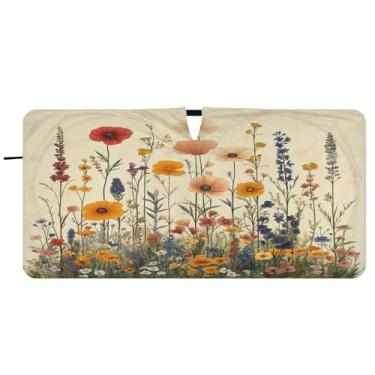 Imagem de ATTX Guarda-sol para para-brisa de carro Herbal Wildflowers - 149.9 cmx76.2 cm Universal Sun Shield Visor | Acessórios automotivos refletores de calor para proteção do para-brisa dianteiro #65