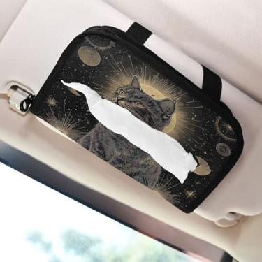 Imagem de SEHANY Porta-lenços de carro de gato fofo, caixa de lenços de papel de carro, suporte de guardanapo retangular dispensador de máscara de carro caixa de lenços de veículo para automóvel universal