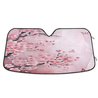 Imagem de ATTX Para-brisa de carro borboletas rosa 139.7 cm x 70.1 cm escudo solar universal com proteção UV, persiana de janela frontal automática dobrável para caminhões Sedans SUVs #35