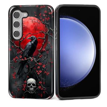 Imagem de MQJCYB Capa para Samsung Galaxy S23 Plus, híbrida, resistente, 2 em 1, proteção à prova de choque, brilhante, para Samsung Galaxy S23 Plus, esqueleto de corvo vermelho e preto