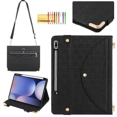 Imagem de Capa de mão para Samsung Galaxy Tab S10+ Plus 12,4 polegadas 2024, Tab S9+/S9 FE+ 2023 com suporte para S Pen, capa carteira funcional com suporte exclusivo Techcircle com alça de ombro, preta