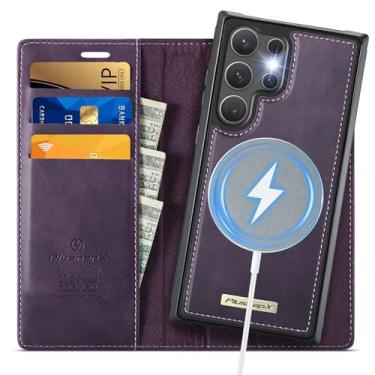 Imagem de PlusnapX Capa carteira para Samsung Galaxy S24 Ultra compatível com Magsafe, 2 em 1 couro PU flip com bloqueio de RFID, suporte para cartão, à prova de choque, magnética destacável para Galaxy S24
