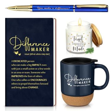 Imagem de 4 peças de presentes para mulheres e homens, professores, funcionários, presente de agradecimento para colega de trabalho, treinador, criador de diferenças, caneca, caderno, vela perfumada, caneta