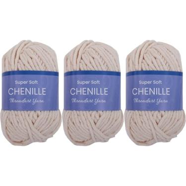 Imagem de Threadart Pacote com 3 fios de chenille super macios para crochê, tricô, amigurumi, 50 gramas 60 metros #5 novelos de fio fofo - bege