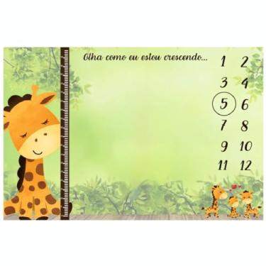Imagem de Lençol Cenário Fotos Mêsversário Girafinha Minha Estrelinha Painel para Acompanhamento Mensal, Fundo para Fotos Infantis, Estampa Temática com Marcador