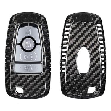Imagem de Capa de chave de fibra de carbono genuína M.JVisun para Ford Ecosport Edge Explorer F-150 F-250 Fusion Mondeo Mustang Ranger Smart Car Remote Key, Carro Key Fob Capa para homens Fob Capa para mulheresM.JVisun preto M.JVISUN-KC-C800FTC-MDO1