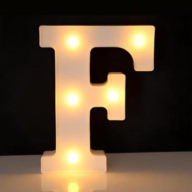 Imagem de Letreiro de LED com letra F, sinal iluminado do alfabeto para decoração de casa, decorações de festa de casamento de aniversário - F branco