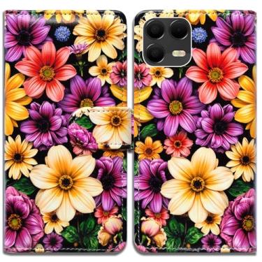 Imagem de Bcov Capa para T-Mobile Revvl 8 Pro, flores amarelas rosa couro flip capa carteira com compartimento para cartão suporte para T-Mobile Revvl 8 Pro