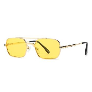 Imagem de Óculos de Sol UV400 - Ponte Dupla com Rebites, Estilo Punk Metal, para Homens e Mulheres, para Esportes ao Ar Livre, Corrida e Ciclismo, Cor: Amarelo Dourado C5