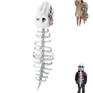Imagem de Lshnrd Esqueleto de pelúcia de dinossauro vestível, design realista de esqueleto 3D, traje de caveira de dinossauro, fantasia temática de Halloween