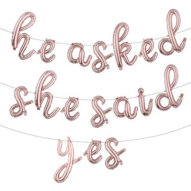 Imagem de He Asked She Said Yes Banner de balão, placa de glitter multicolorido para casamento, noivado, decorações de festa de chá de panela (L HE ASKED SHE SAID YES ouro rosa)