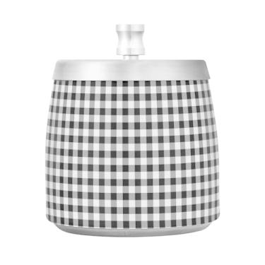 Imagem de JUZIHAI Cinzeiro xadrez preto e branco com tampa, cinzeiro de aço inoxidável inodoro à prova de vento cinzeiro sem fumaça para escritório em casa, pátio, varanda, cigarro