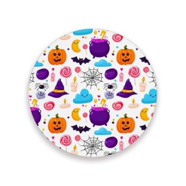 Imagem de JUZIHAI Conjunto de 2 porta-copos de abóboras de colheita de Halloween, porta-copos redondos de pedra de cerâmica absorvente de 9 cm com base de cortiça, tapete de proteção de mesa para cozinha, bar