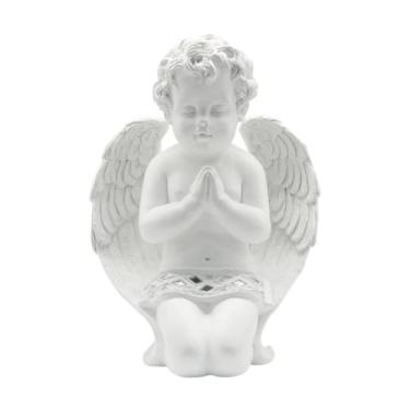 Imagem de Ｂｅｓｇａ Estátua de querubim ajoelhado orando, lindas prateleiras de estátua exibindo estatueta de anjo bebê, escultura de querubim para gramado de escritório