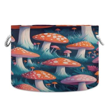 Imagem de JUZIHAI Cesto de armazenamento grande cogumelo, cesto de roupa suja dobrável à prova d'água com alças de corda de algodão para organização doméstica no quarto, banheiro e carro