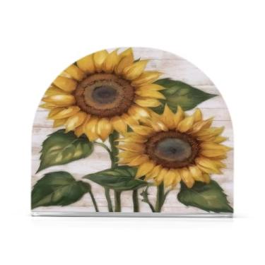 Imagem de JUZIHAI Suporte de guardanapo de girassol para mesa dispensador de guardanapo de acrílico para mesa suporte de lenços independente para cozinha sala de jantar bar festa decoração de casa