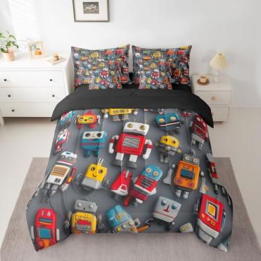 Imagem de Castle Fairy Jogo de cama de robô colorido 3D em uma bolsa, conjunto de cama casal de robô de ficção científica, 7 peças para crianças, adolescentes, conjunto de cama com edredom, conjunto de lençóis