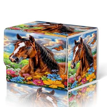 Imagem de WZCJDHMJ Caixa de baralho para cartas MTG serve para mais de 100 cartas de manga única, caixa de armazenamento magnética forte para MTG/TCG/CCG e outras cartas colecionáveis - Lovely Horse