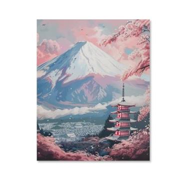 Imagem de HouLaiZhe Japão Monte Fuji Pagode Antigo Flores de Cerejeira Posters Tela Estética Sala Decoração de Parede Impressões Galeria Sala Decoração de Parede para Quarto Sala de Estar Escritório 08 x 10
