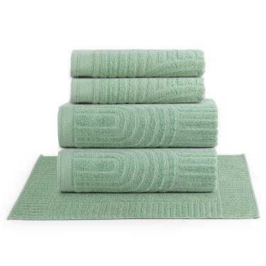 Imagem de Jogo De Banho Dunna Fio Penteado Relevo Dunas 05 Peças 100% Algodão - Pistache