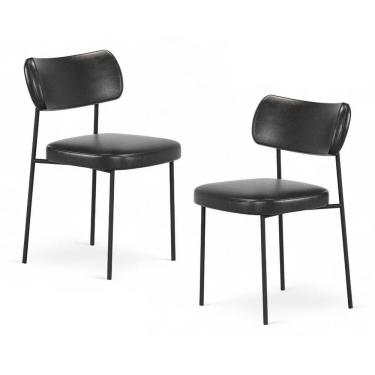 Imagem de Kit 02 Cadeiras Sala De Jantar Lila Estofada Com Encosto Couríssimo Preto - Desk Design