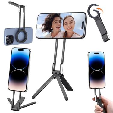 Imagem de 1 tripé Phione de liga de alumínio, mosquetão magnético para iPhone, rotação de 180° e suporte magnético de alça de mesa magnético forte para iPhone 17-12 (preto)