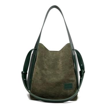 Imagem de Bolsa feminina retrô de couro fosco para mulheres, bolsa carteiro de ombro de grande capacidade, Verde, One Size
