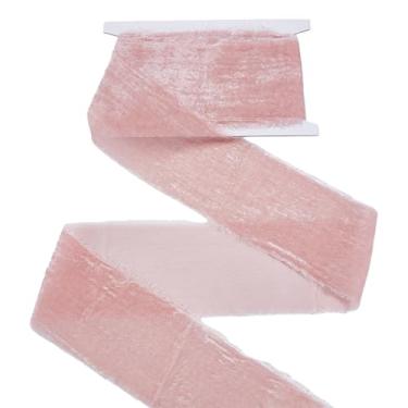 Imagem de letsinstyle Fita de veludo desgastada de 3 metros de 7 cm, fita de borda grossa crincle rosa empoeirada, fita de tecido de seda vintage rasgada à mão para decoração de casa de Natal, guirlanda