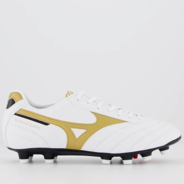 Imagem de Chuteira Mizuno Morelia Classic MD Campo Branca e Dourada-Masculino