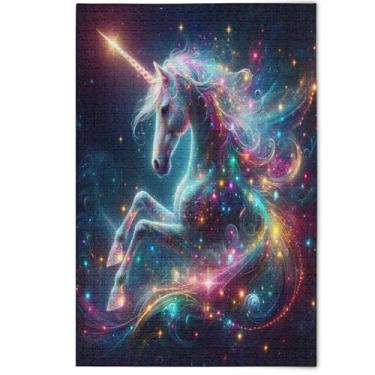 Imagem de Quebra-cabeça adulto 500 peças cenário arte animal desenho animado unicórnio colorido fantasia brilhante inverno cena quebra-cabeças divertidos presentes de elefantes brancos, 500 peças, 52 x 37,8 cm