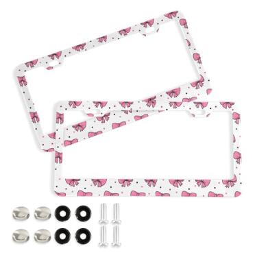 Imagem de SEHANY Lindas molduras de placa de licença de laço rosa, moldura de placa de carro de alumínio à prova de ferrugem com orifícios elípticos e parafusos serve para veículos padrão dos EUA tamanho