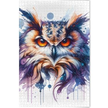 Imagem de Quebra-cabeças para adultos com pintura de coruja em aquarela 500 peças, presentes de jogos para a família, quebra-cabeças rígidos para adultos, arte personalizada com estampa animal, 52 cm x 37,8 cm