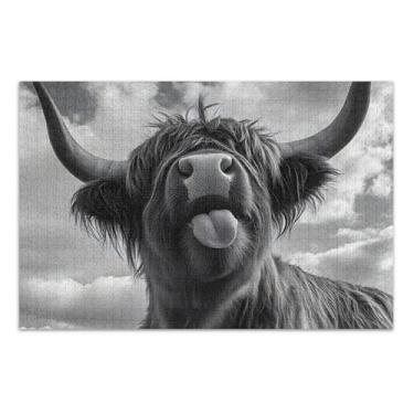 Imagem de Quebra-cabeça engraçado vaca highland preto branco 500 peças adultos divertido bobo difícil grande flor pintura animal, 50 x 35 centímetros