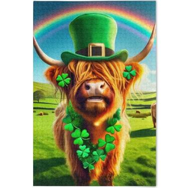 Imagem de Quebra-cabeças engraçados Highland Cow St Patricks para adultos, 1000 peças, jogo de quebra-cabeça, presentes tecnológicos, exclusivo, divertido, adulto, paisagem, animal, arte, 75 x 50 cm