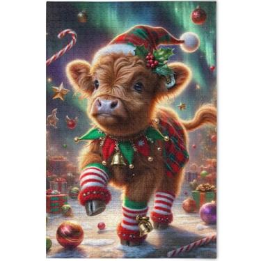 Imagem de Quebra-cabeças de Natal Highland Cow para adultos personalizados 1000 peças presentes tecnológicos para amantes, quebra-cabeça legal grande jogo de brinquedo, arte de brinquedo, 75 x 50 cm