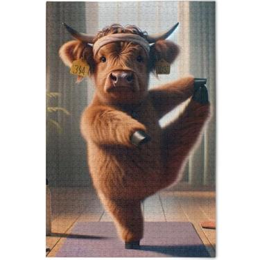 Imagem de Quebra-cabeça personalizado Highland Cow Cute Yoga Animal 1000 peças para adultos decoração de casa arte legal quebra-cabeças únicos família elefante branco presentes, 75 cm x 50 cm