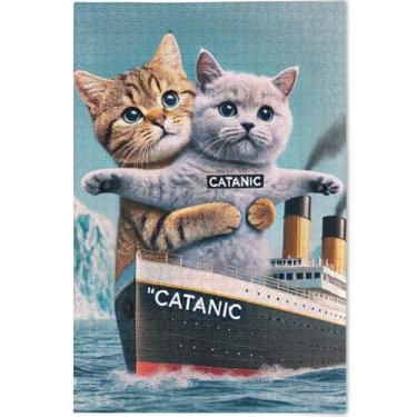 Imagem de Quebra-cabeça de gatos engraçados gatinho fofo personalizado adulto 1000 peças presentes de festa elefante branco quebra-cabeças duros para adultos flor pintura animal, 75 cm x 50 cm