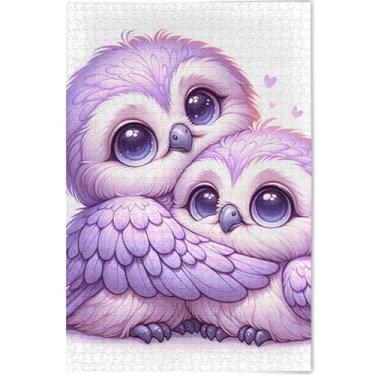 Imagem de Quebra-cabeça fofo de corujas de lavanda para adultos 500 peças engraçadas presentes tecnológicos para a família quebra-cabeças divertidos cenário personalizado arte de animais, 52 cm x 37,8 cm
