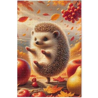 Imagem de Quebra-cabeça personalizado fofo de ouriço de outono, 1000 peças, adultos, engraçado, jogo, presentes, cena, natureza, animal, arte, impressão, 75 x 50 cm