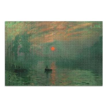 Imagem de Quebra-cabeça de impressão do nascer do sol Cléonard Monet adulto 500 peças presentes de elefante branco família quebra-cabeça cenário de outono arte floral, 20,5 x 14,9 polegadas