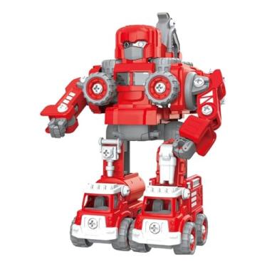 Imagem de Robô Transformável 5 em 1, Caminhão de Construção, Brinquedo Educativo, Conjunto De Brinquedos De Montagem Carrinho Robô 5 Em 1, Vermelho