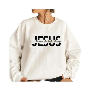 Imagem de Moletom Cristão Feminino Jesus a via a Verdade a Vida Suéter Religioso