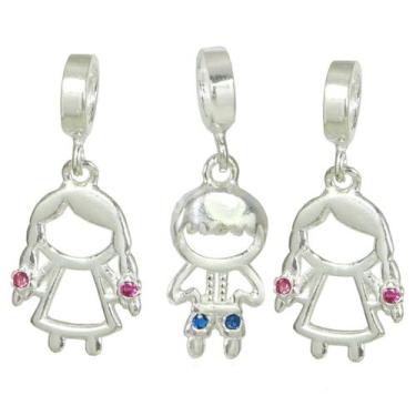 Imagem de 3 Berloque Pingente Prata Legitima Menino Menina Filha Filho - Lojas L