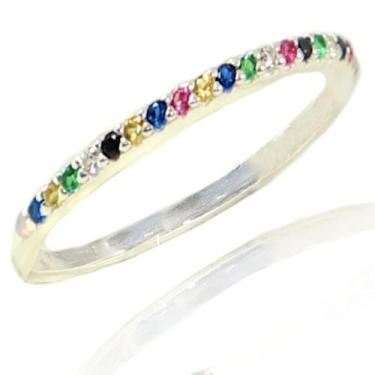 Imagem de Anel Feminino Prata Cravejado Zirconia Meia Aliança Aparador - Lojas L