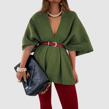 Imagem de Casaco Cardigan Longo Feminino Meia Manga Tricot Modal Inverno Elegant