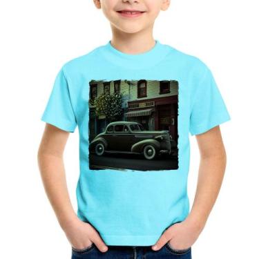 Imagem de Camiseta Infantil Carro antigo na cidade - Foca na Moda, Azul claro, 2