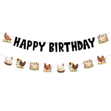 Imagem de Balterever Guirlanda de aniversário de galinha da fazenda – Conjunto de decorações de festa de galinha e pintinho para crianças | Decoração suspensa com tema rústico de celeiro para festa de